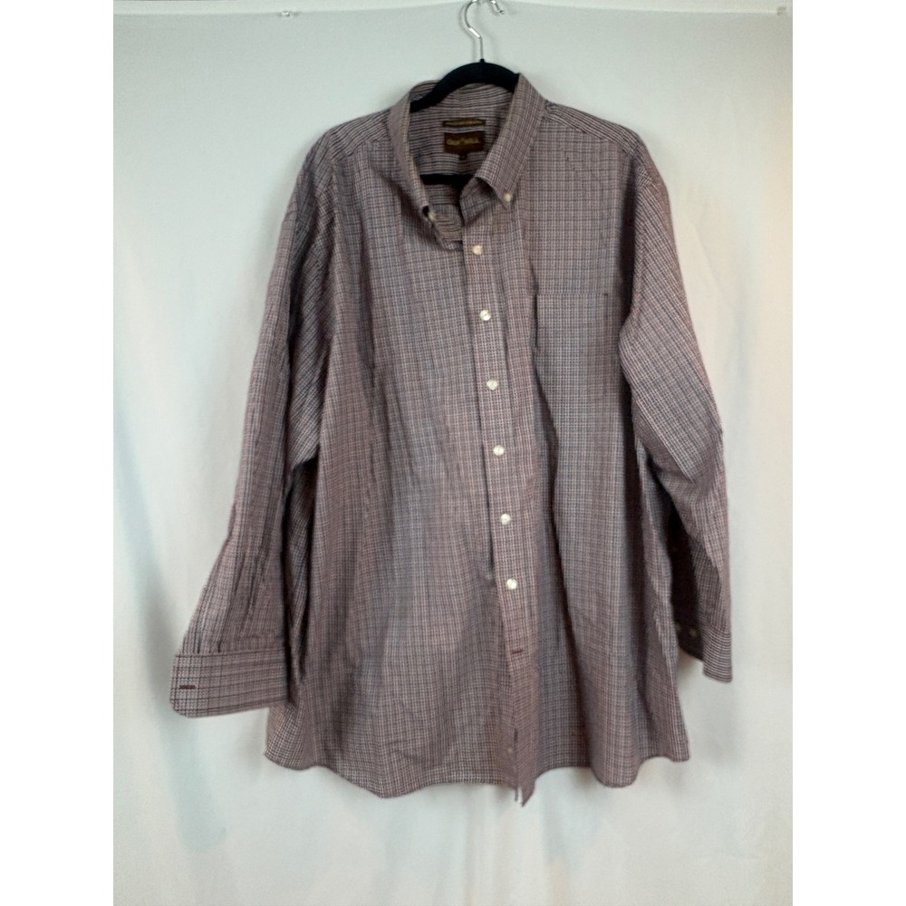 Oak Hill Mens 3XL Button Down Shirt Wrinkle Free Cool & Dry Burgundy Plaid Check